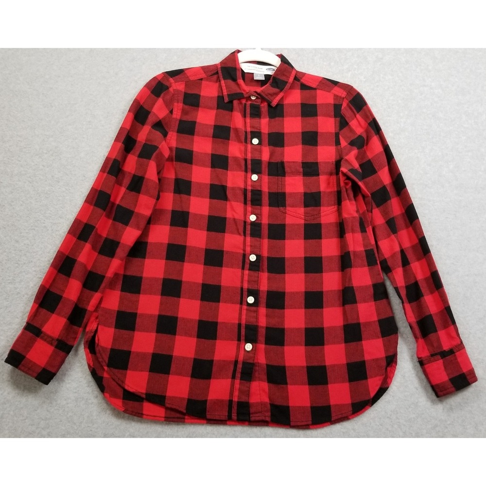Old Navy Button Up Flannel Shirt Women's Small S Red Black Buffalo Plaid Fall